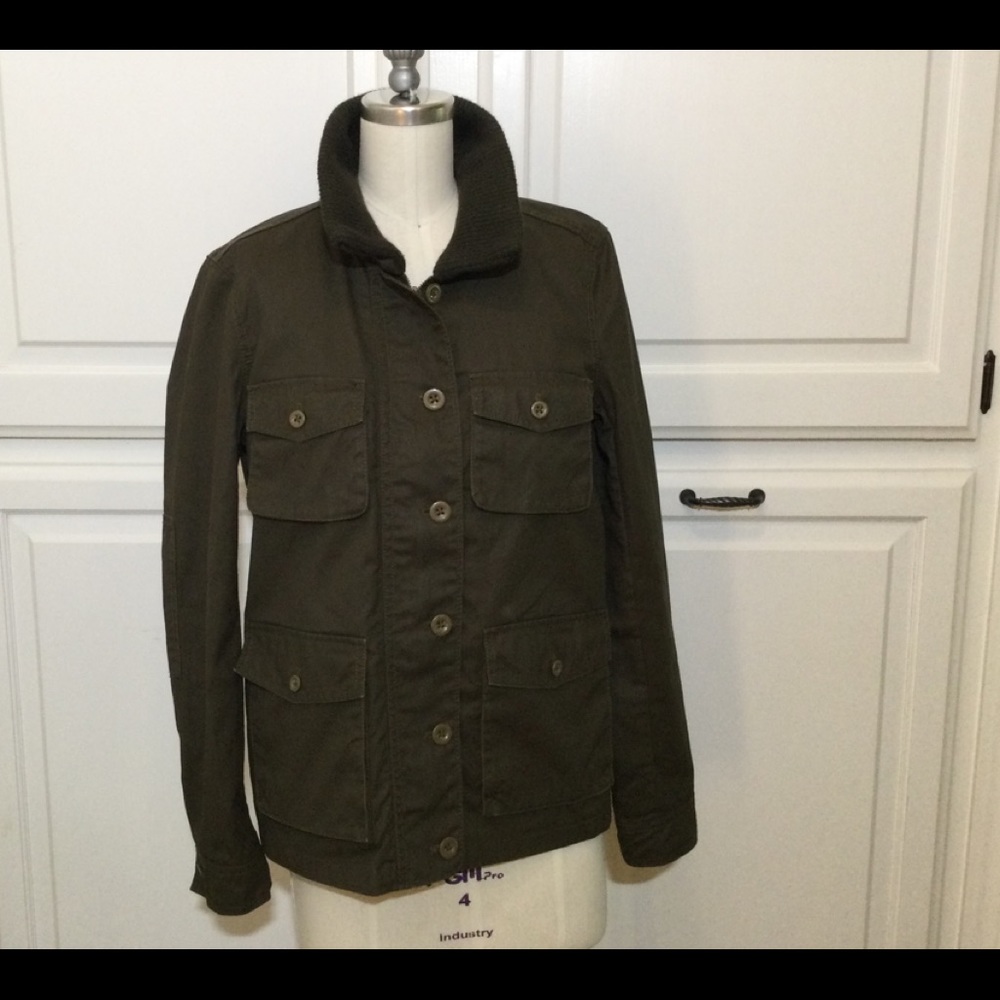 J Crew Waxed Canvas Dark Olive Jacket